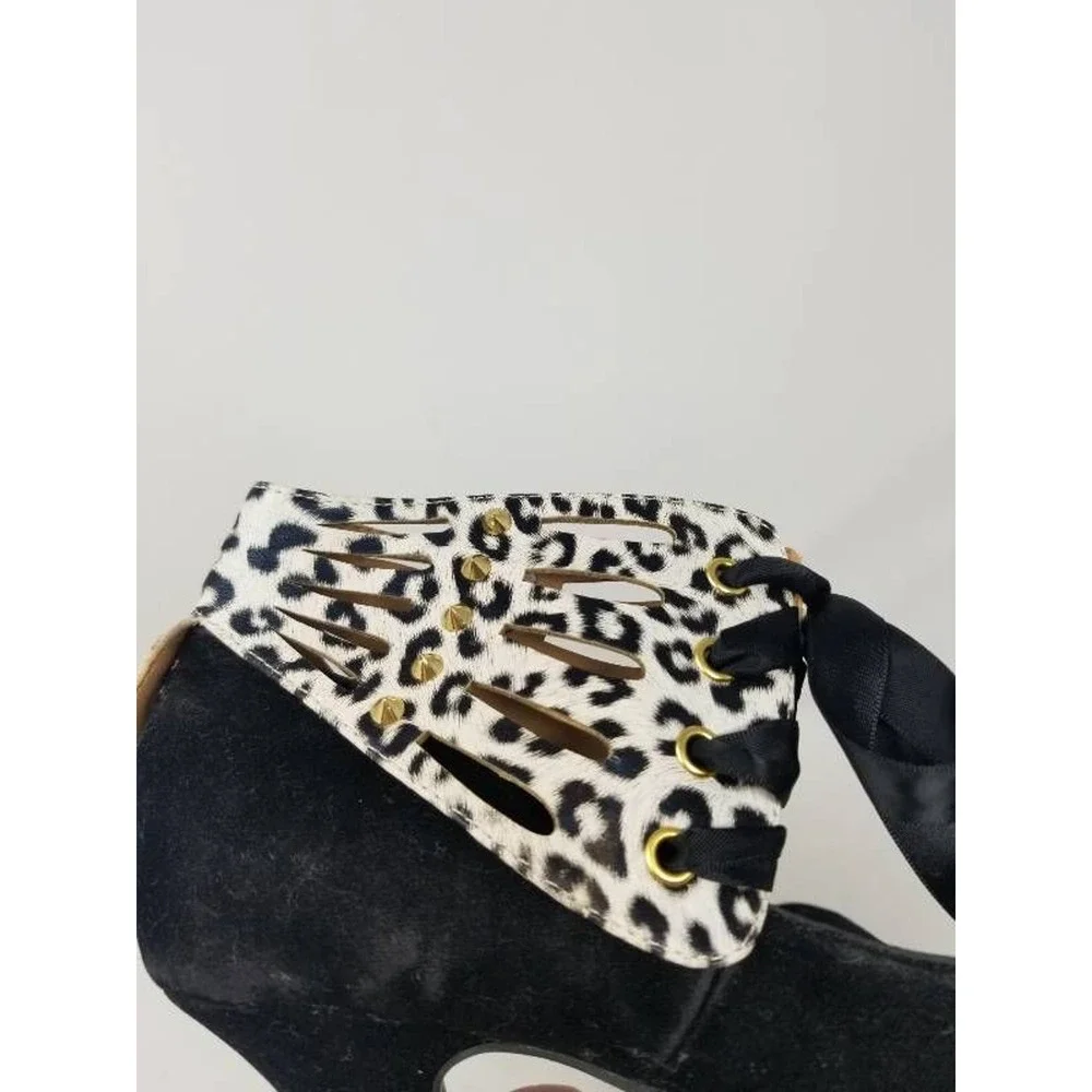 Ermax Womens Stiletto Heels Black Animal Print‎ 8